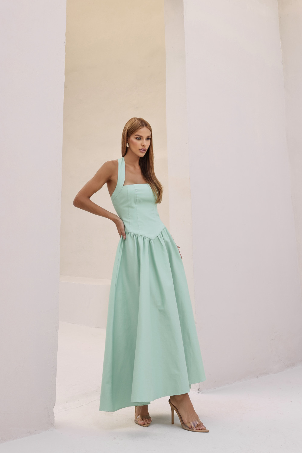 VESTIDO LONGO FRENTE ÚNICA MARCELE - VERDE MENTA