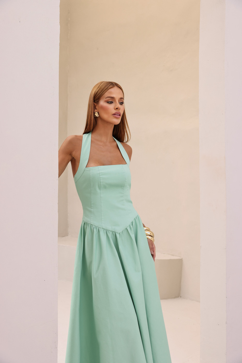 VESTIDO LONGO FRENTE ÚNICA MARCELE - VERDE MENTA