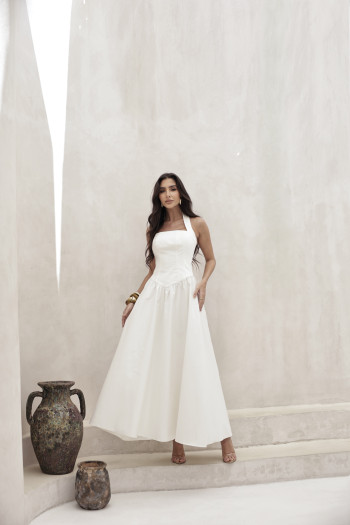 VESTIDO LONGO FRENTE ÚNICA MARCELE - OFF WHITE