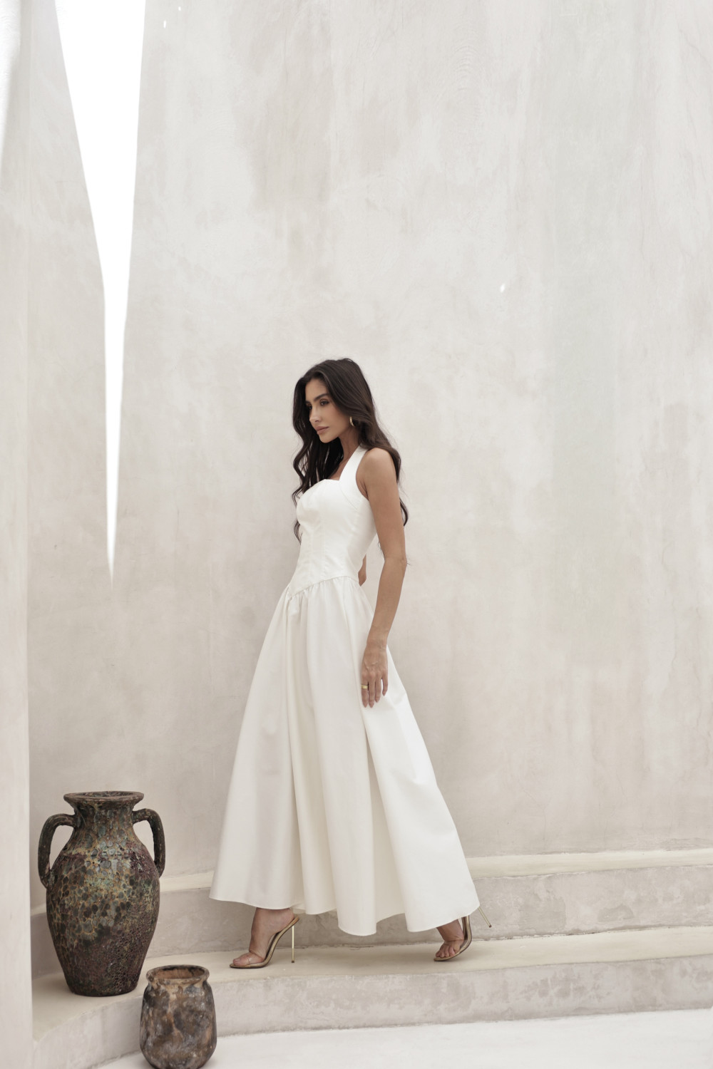 VESTIDO LONGO FRENTE ÚNICA MARCELE - OFF WHITE