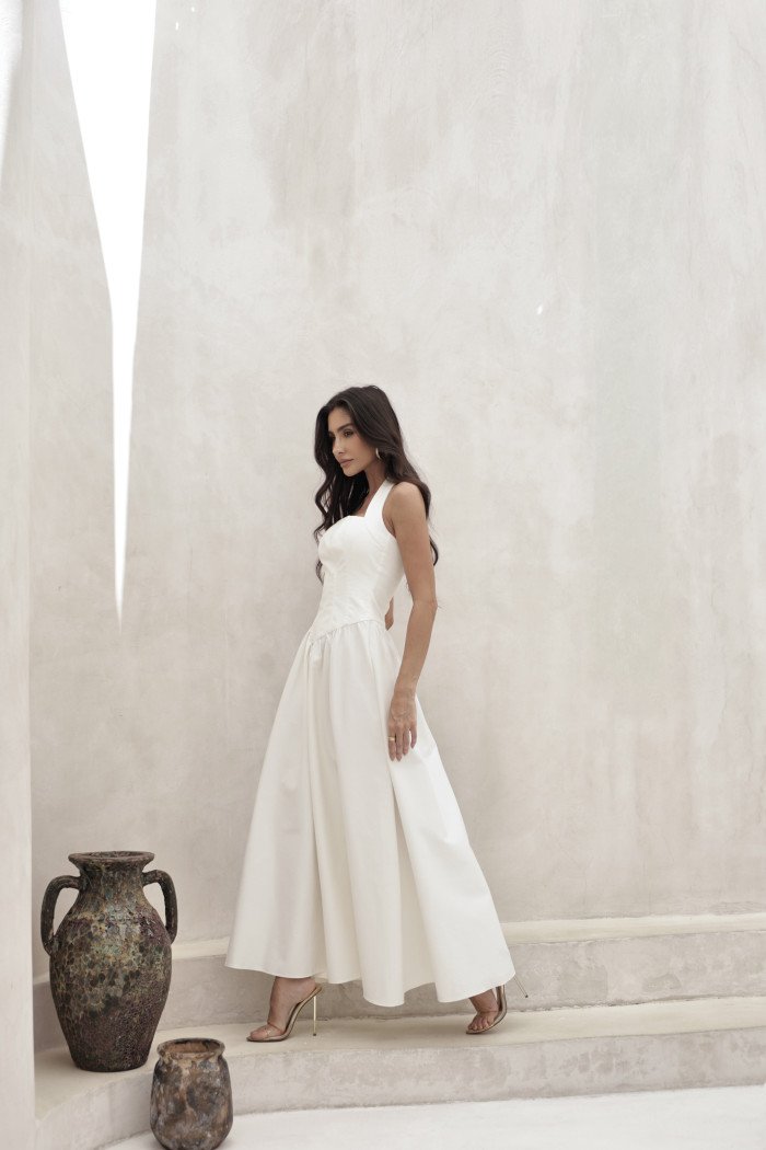 VESTIDO LONGO FRENTE ÚNICA MARCELE - OFF WHITE