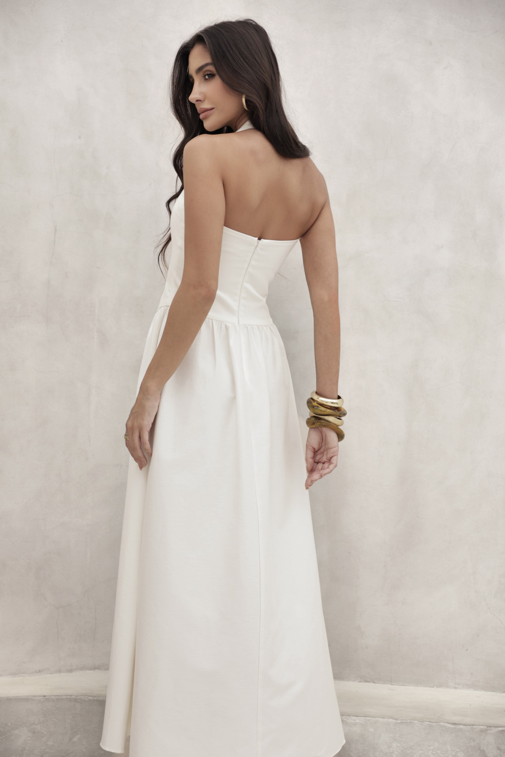 VESTIDO LONGO FRENTE ÚNICA MARCELE - OFF WHITE