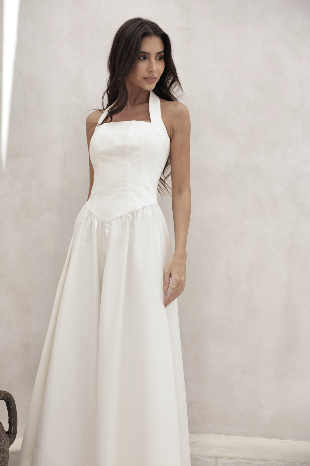 VESTIDO LONGO FRENTE ÚNICA MARCELE - OFF WHITE