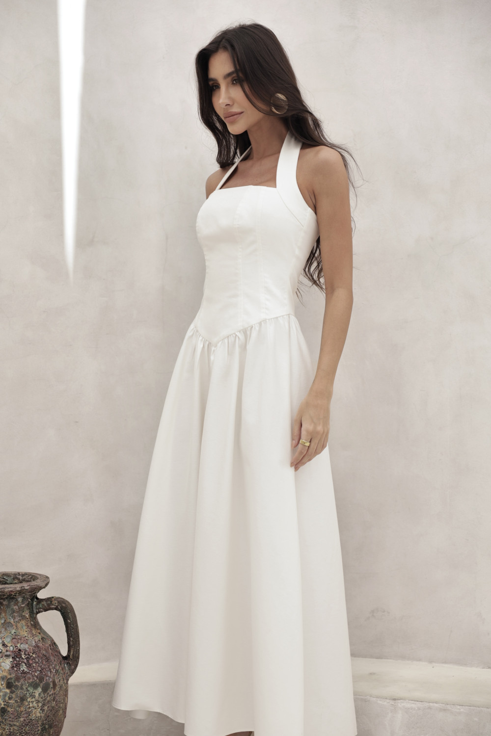 VESTIDO LONGO FRENTE ÚNICA MARCELE - OFF WHITE