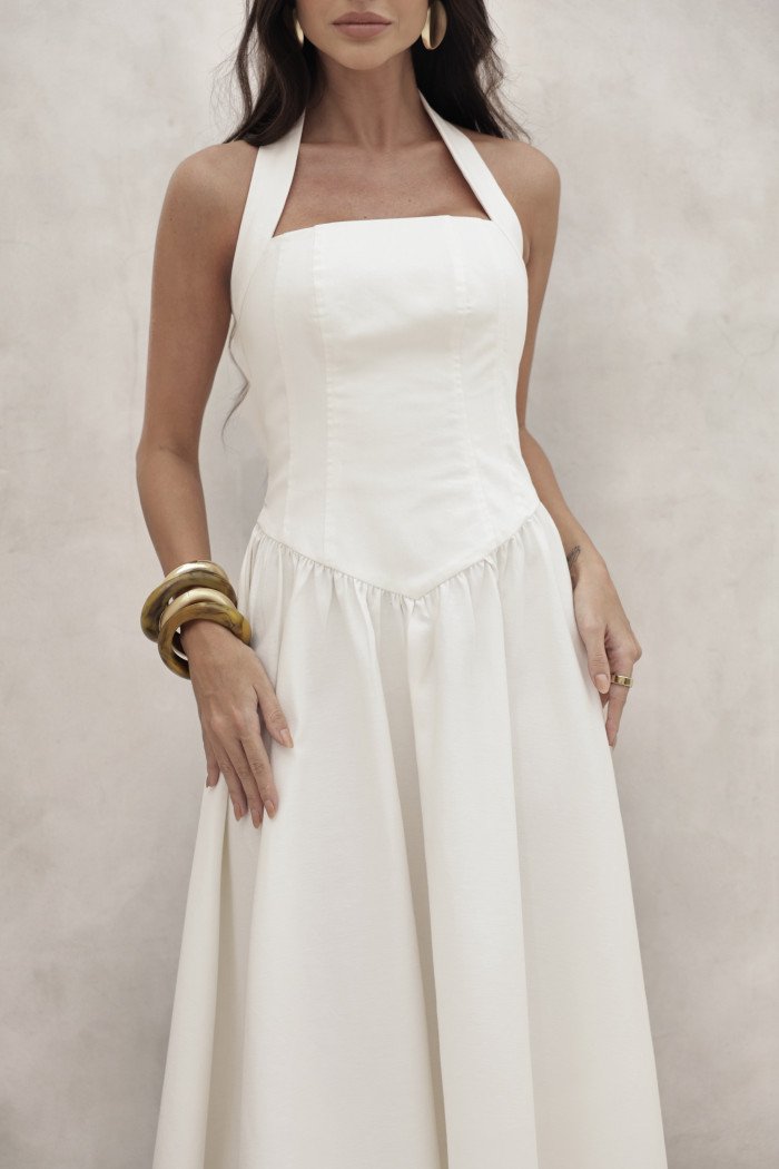 VESTIDO LONGO FRENTE ÚNICA MARCELE - OFF WHITE