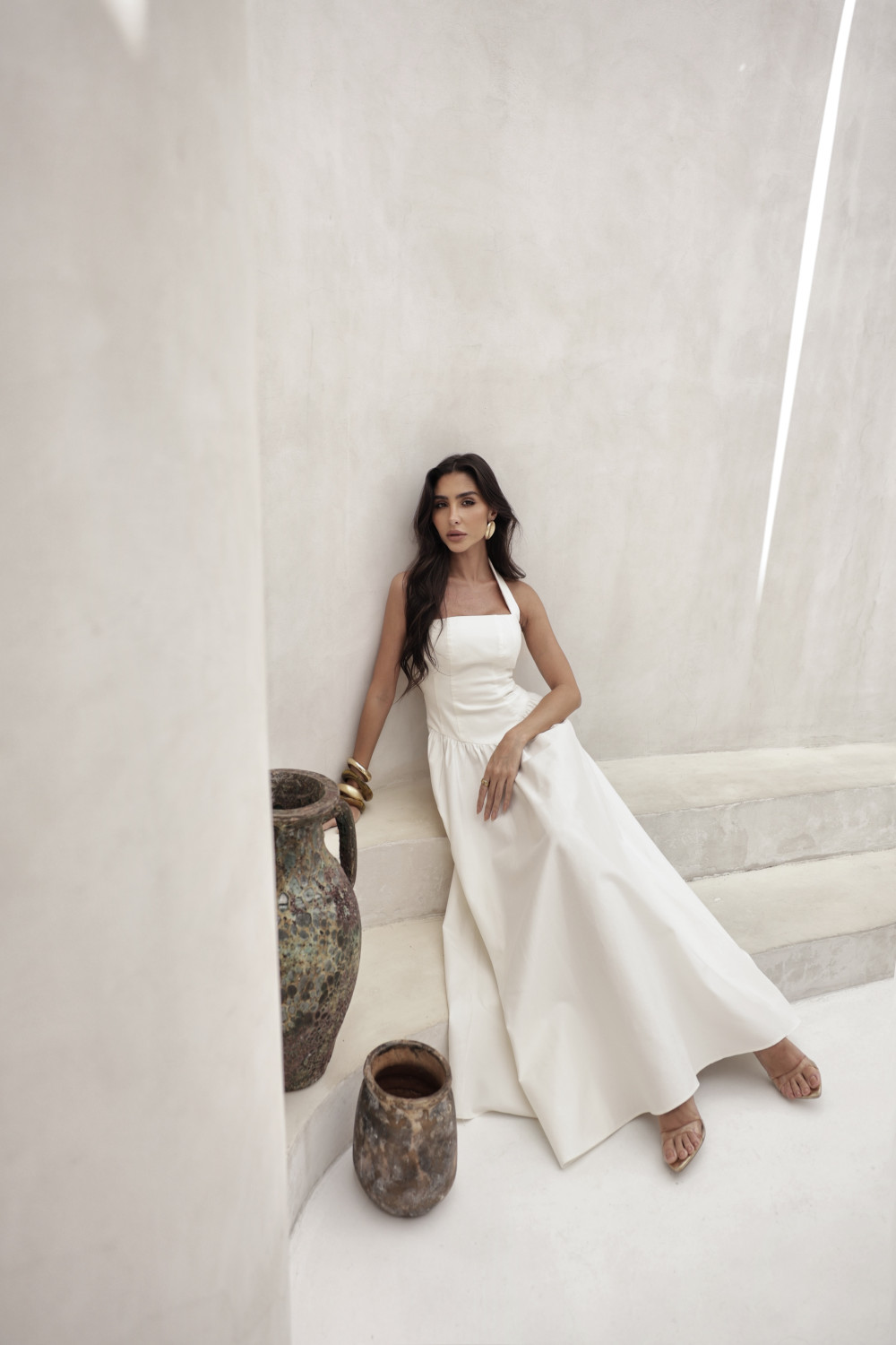 VESTIDO LONGO FRENTE ÚNICA MARCELE - OFF WHITE