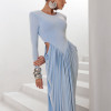 VESTIDO PARIS MANGA LONGA SAIA DRAPEADA - AZUL SERENITY