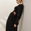 VESTIDO PARIS MANGA LONGA SAIA DRAPEADA - PRETO
