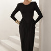 VESTIDO PARIS MANGA LONGA SAIA DRAPEADA - PRETO