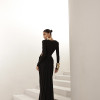 VESTIDO PARIS MANGA LONGA SAIA DRAPEADA - PRETO
