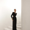 VESTIDO PARIS MANGA LONGA SAIA DRAPEADA - PRETO