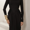 VESTIDO PARIS MANGA LONGA SAIA DRAPEADA - PRETO