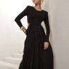 VESTIDO PARIS MANGA LONGA SAIA DRAPEADA - PRETO