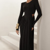 VESTIDO PARIS MANGA LONGA SAIA DRAPEADA - PRETO
