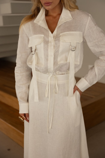 CONJUNTO GABY CAMISA E SAIA 100% LINHO - OFF WHITE