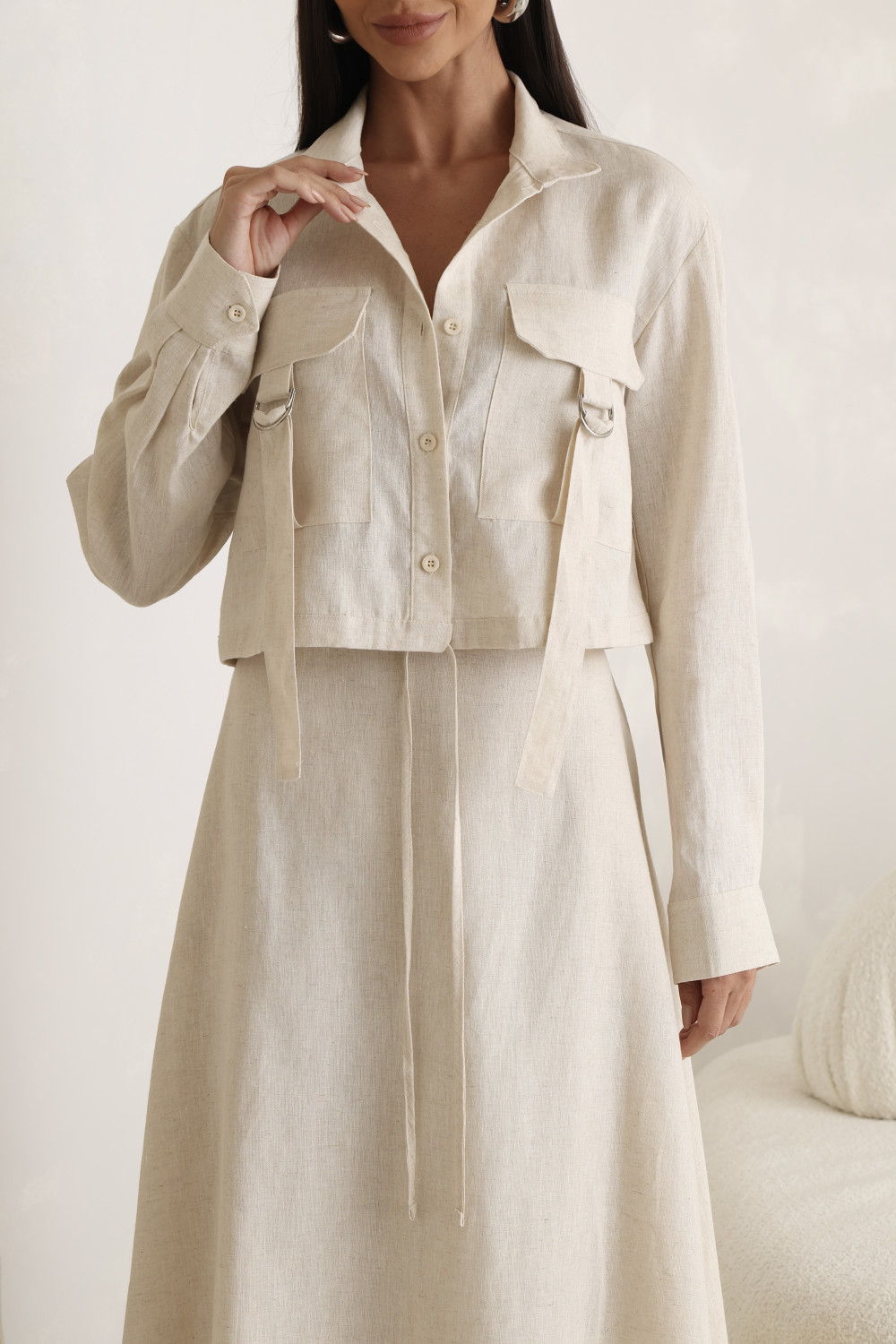 CONJUNTO GABY CAMISA E SAIA 100% LINHO - NATURAL