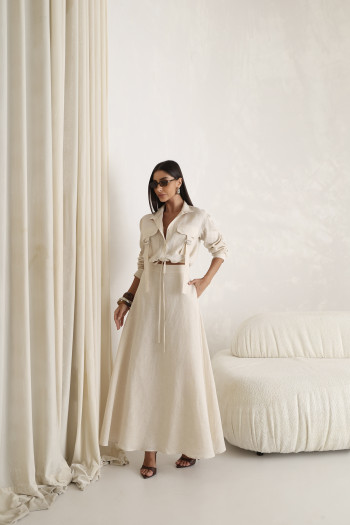 CONJUNTO GABY CAMISA E SAIA 100% LINHO - NATURAL