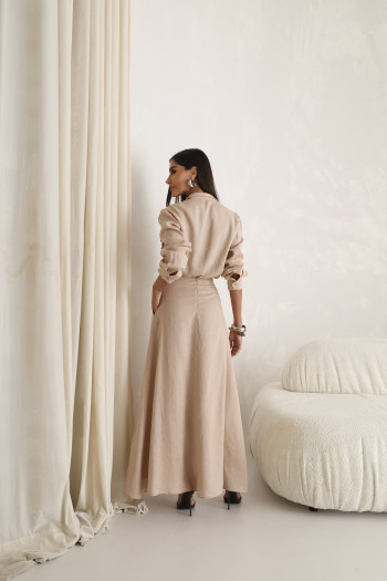 CONJUNTO GABY CAMISA E SAIA 100% LINHO - NUDE