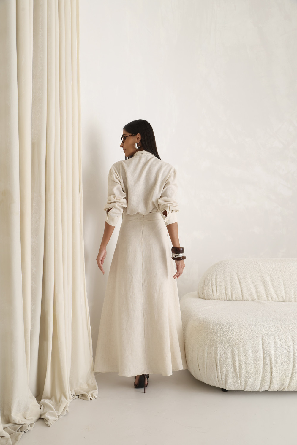 CONJUNTO GABY CAMISA E SAIA 100% LINHO - NATURAL