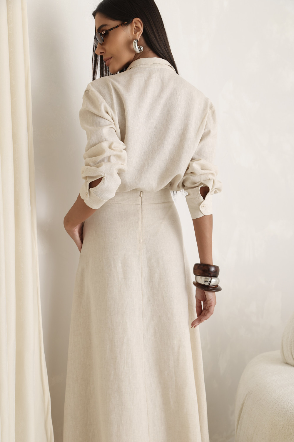 CONJUNTO GABY CAMISA E SAIA 100% LINHO - NATURAL