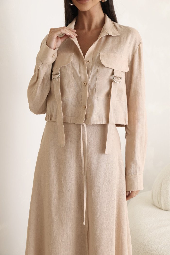CONJUNTO GABY CAMISA E SAIA 100% LINHO - NUDE
