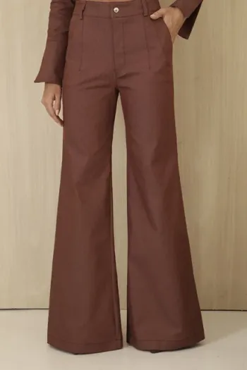 CONJUNTO CASAQUETO E CALÇA SARJA ALAFAITARIA - MARROM [PRÉ-VENDA]