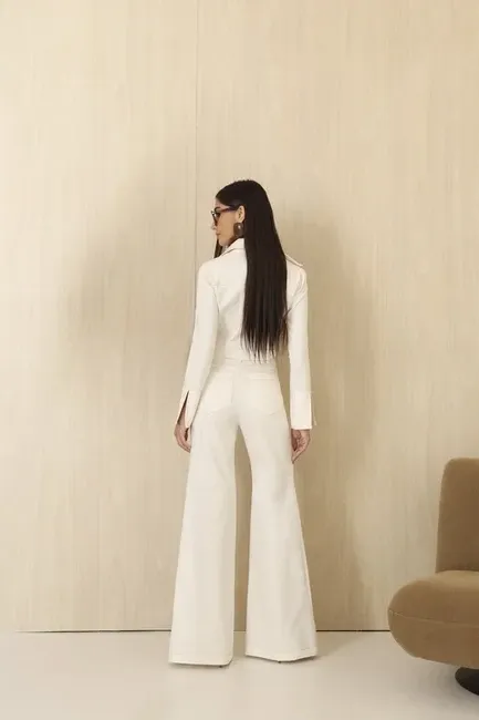 CONJUNTO CASAQUETO E CALÇA SARJA ALAFAITARIA - OFF WHITE [PRÉ-VENDA]