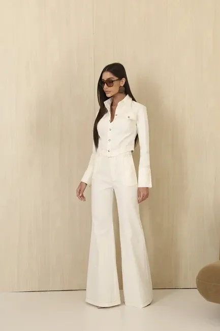 CONJUNTO CASAQUETO E CALÇA SARJA ALAFAITARIA - OFF WHITE [PRÉ-VENDA]