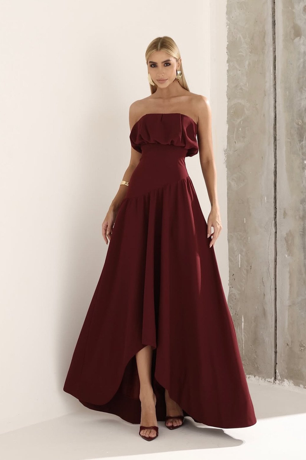 VESTIDO MIDI HELENA SAIA ASSIMÉTRICA - VINHO