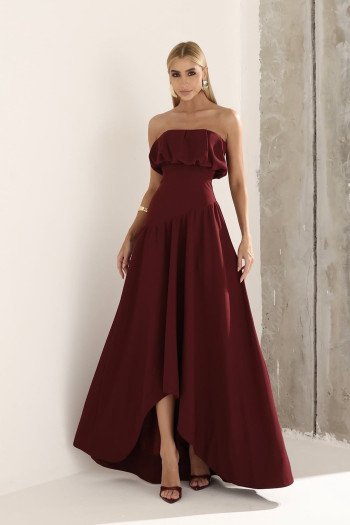 VESTIDO MIDI HELENA SAIA ASSIMÉTRICA - VINHO