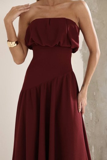 VESTIDO MIDI HELENA SAIA ASSIMÉTRICA - VINHO