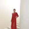 MACACÃO ANDRESSA SCUBA CREPE COM BLUSA FLUIDA - VERMELHO