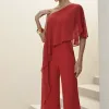 MACACÃO ANDRESSA SCUBA CREPE COM BLUSA FLUIDA - VERMELHO