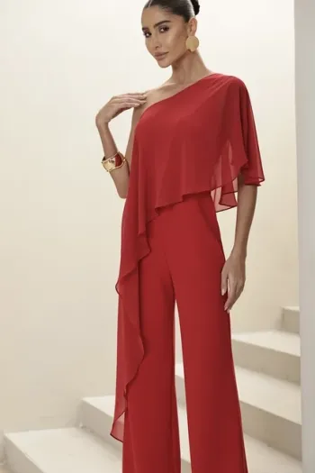 MACACÃO ANDRESSA SCUBA CREPE COM BLUSA FLUIDA - VERMELHO