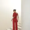 MACACÃO ANDRESSA SCUBA CREPE COM BLUSA FLUIDA - VERMELHO