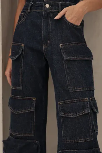 MACACÃO JEANS CARGO SAFIRA - JEANS ESCURO