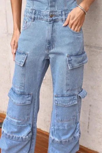 MACACÃO JEANS CARGO SAFIRA - JEANS CLARO