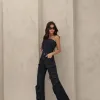 MACACÃO JEANS CARGO SAFIRA - JEANS ESCURO