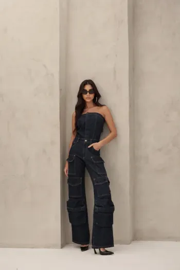 MACACÃO JEANS CARGO SAFIRA - JEANS ESCURO