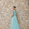 VESTIDO DE FESTA SAN ANDRES TULE COM FAIXA - AZUL SERENITY