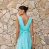 VESTIDO DE FESTA SAN ANDRES TULE COM FAIXA - AZUL SERENITY