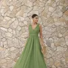 VESTIDO DE FESTA SAN ANDRES TULE COM FAIXA - VERDE EUCALIPTO