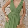 VESTIDO DE FESTA SAN ANDRES TULE COM FAIXA - VERDE EUCALIPTO