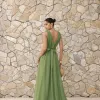 VESTIDO DE FESTA SAN ANDRES TULE COM FAIXA - VERDE EUCALIPTO