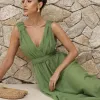 VESTIDO DE FESTA SAN ANDRES TULE COM FAIXA - VERDE EUCALIPTO