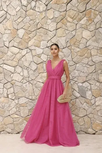 VESTIDO DE FESTA SAN ANDRES TULE COM FAIXA - PINK