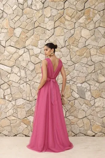 VESTIDO DE FESTA SAN ANDRES TULE COM FAIXA - PINK