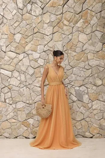 VESTIDO DE FESTA SAN ANDRES TULE COM FAIXA - MANGO