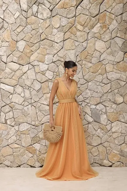 VESTIDO DE FESTA SAN ANDRES TULE COM FAIXA - MANGO