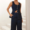 CONJUNTO REGATA E CALÇA MILANO LINHO - AZUL MARINHO